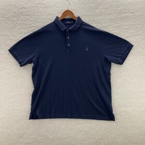 Polo Ralph Lauren Polo Shirt Mens 2XLT Navy Blue Pima Cotton Flesh Pony Preppy